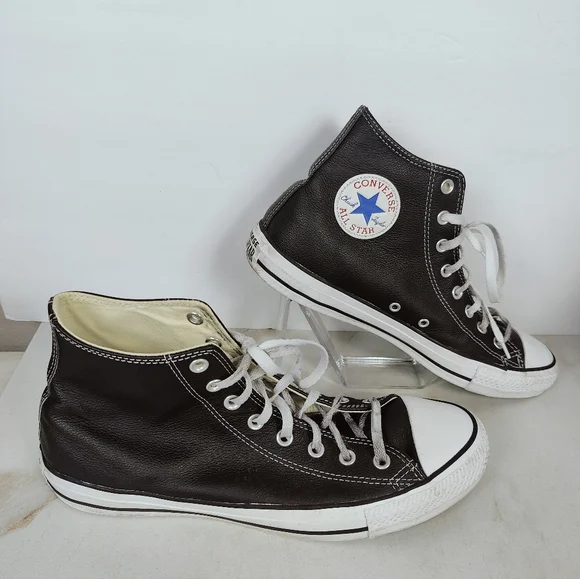 Converse Chuck Taylor All Star Black Leather High Top Sneakers, 11(M) 13(W) - Picture 2 of 9